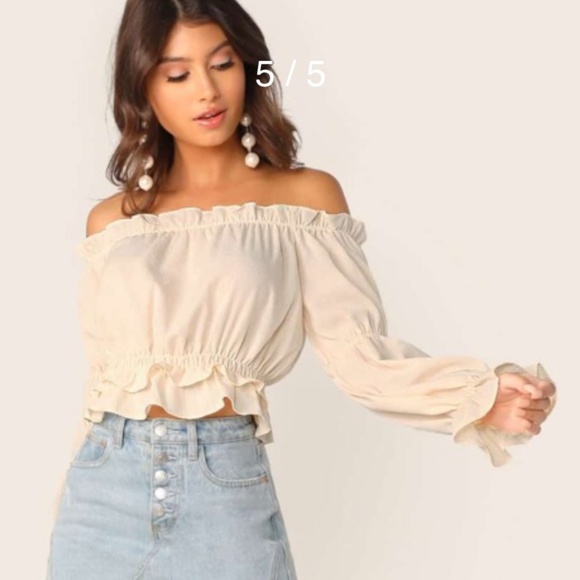 Shein Striped Off the Shoulder Ruffle Trim Top- M - Picture 3 of 12